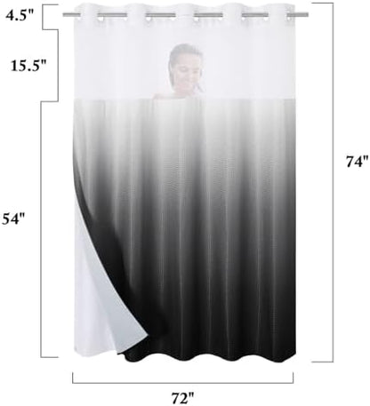 Gibelle No Hook Cloth Ombre Black Shower Curtain with Liner, 72x74