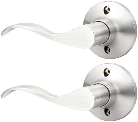 GOBEKOR 2 Pack Brushed Nickel Single Dummy Door Handles Wave Left-Handed Door Lever Non-Turning Lock Interior Closet French Door Handle