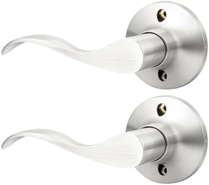 GOBEKOR 2 Pack Brushed Nickel Single Dummy Door Handles Wave Left-Handed Door Lever Non-Turning Lock Interior Closet French Door Handle