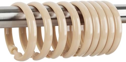 Beige Shower Curtain Hooks - 12 Pcs Circular Plastic Shower Curtain Rings for Bathroom - O Shaped Ivory Cream Shower Hooks Rings for Shower Curtain Rod
