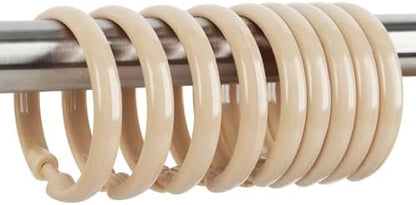 Beige Shower Curtain Hooks - 12 Pcs Circular Plastic Shower Curtain Rings for Bathroom - O Shaped Ivory Cream Shower Hooks Rings for Shower Curtain Rod