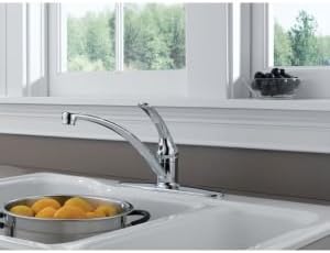 Delta Foundations Chrome Kitchen Faucet, Contemporary 3 Hole Kitchen Sink Faucet, Single Handle, Chrome B1310LF