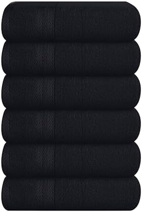 BOUTIQUO Ultra Soft 6-Piece Hand Towel Set 16x28-100% Ringspun Cotton - Durable & Highly Absorbent Hand Towels - Ideal for use in Bathroom, Kitchen, Gym, Spa & General Cleaning - Black