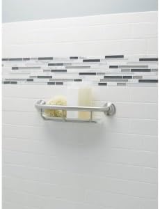 Moen Chrome Bathroom Safety 16-Inch Screw-in Curved Shower Grab Bar with Built-in Shelf for Storage, LR2356DCH