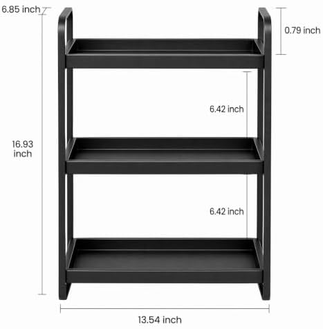 LEMIKKLE Bathroom Counter Organizer with Basket, Bathroom Organizers and Storage,Skincare Organizers for Vanity,Storage Organizers for Bathroom, Kitchen, Dresser (3-Tier Black Wood Rack)