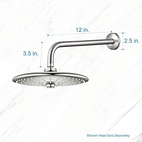 OFFO Shower Arm with Flange, 12 in Brushed Nickel Wall Mount Replacement Angle Shower Head Arm Wall-Mounted For Fixed Shower Head & Handheld Showerhead