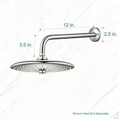 OFFO Shower Arm with Flange, 12 in Brushed Nickel Wall Mount Replacement Angle Shower Head Arm Wall-Mounted For Fixed Shower Head & Handheld Showerhead