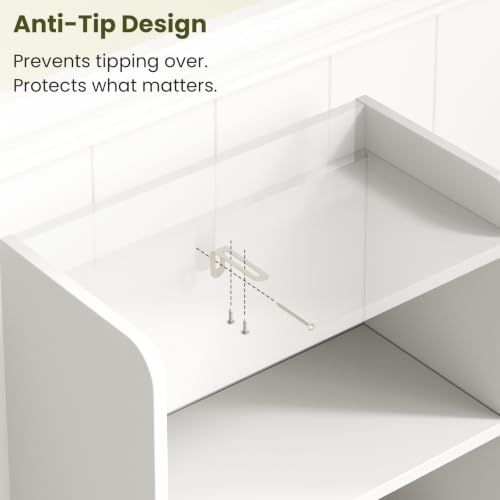 Small Bathroom Storage Cabinet with 2 Doors & Shelf, Line White