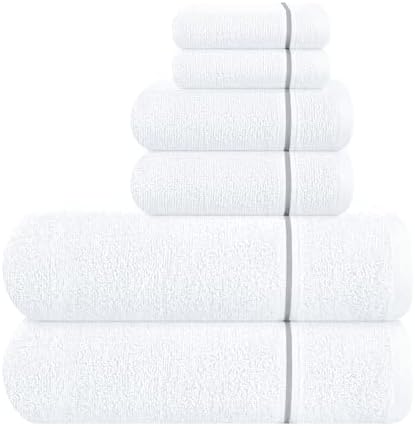 MyOwn Ultra Soft 6 Pack Cotton Towel Set, Contains 2 Bath Towels 28x55 inch, 2 Hand Towels 16x24 inch & 2 Wash Coths 12x12 inch, Ideal Everyday use, Compact & Lightweight - White