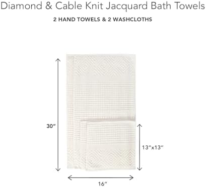 Texere 100% Organic Cotton Diamond Jacquard 700 GSM Luxury Bath Towel Sets - Ultra Soft and Absorbent Hotel and Spa Quality (Diamond, Cream, 2 Hand & 2 Face Towels)