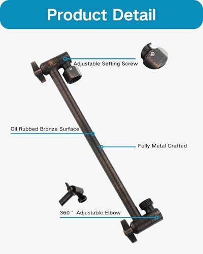 11 Inch Adjustable Shower Head Extension Arm With Locking Set Screw, Singing Rain 304 Stainless Steel Angle Height Adjustable, Easy Install, G1/2 Universal Connector Compatible (Oil Rubber Bronze)