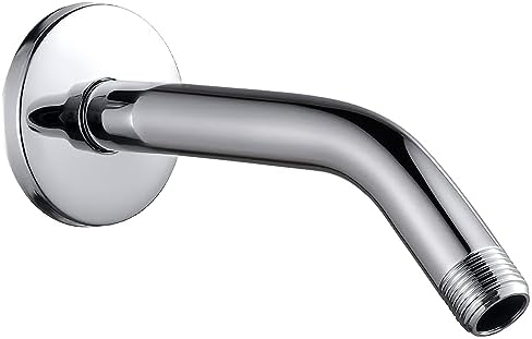 Cobbe Shower Arm with Flange and Teflon Tape, 6-Inches Wall Mounted Shower Pipe Arm 304 Stainless Steel Extension for Fixed Shower Head, Chrome