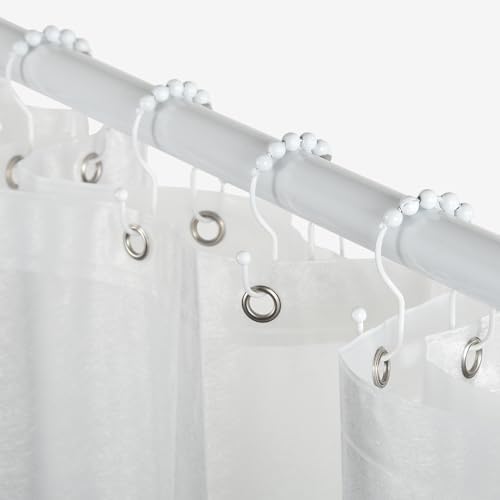 Goowin Shower Curtain Hooks, 12 Pcs Shower Curtain Rings, Stainless Steel Shower Curtain Hangers, Double Hook Shower Curtain Hooks, Smooth Sliding Anti-Drop Shower Rings for Curtain (White)