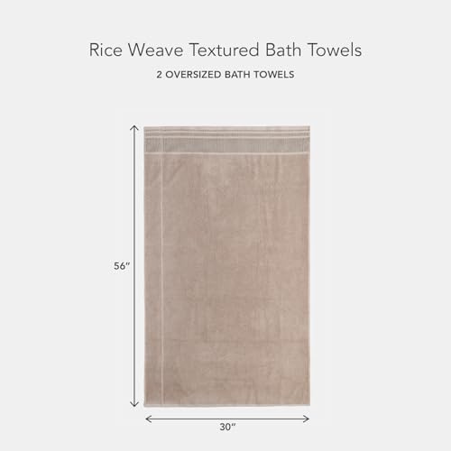 Texere 100% Organic Cotton Rice Weave Jacquard 700 GSM Luxury Bath Towel Sets - Ultra Soft and Absorbent Hotel and Spa Quality (Rice Weave, Oxford Tan, 2 Bath Towels)