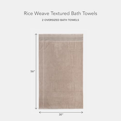 Texere 100% Organic Cotton Rice Weave Jacquard 700 GSM Luxury Bath Towel Sets - Ultra Soft and Absorbent Hotel and Spa Quality (Rice Weave, Oxford Tan, 2 Bath Towels)