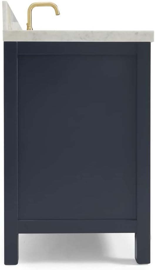 ARIEL Cambridge 54-inch Bathroom Vanity with Sink,Solid Wood, 1.5-inch Italian Carrara Marble Countertop, Single Rectangular Porcelain Sink, 2 Soft Closing Doors, 9 Dovetail Drawers, Midnight Blue