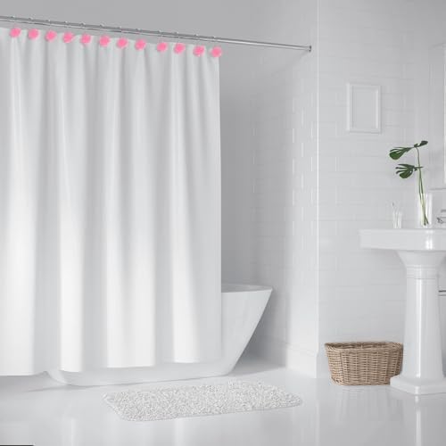 Rose Shower Curtain Hooks, Glow in The Dark, Pretty Floral Themed Elegant Bathroom Decor, Pink