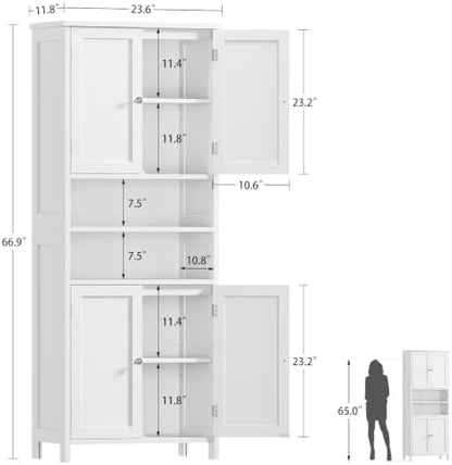 TEENFON 66.9" H Tall Bathroom Storage Cabinet with 4 Doors & 2 Open Shelves