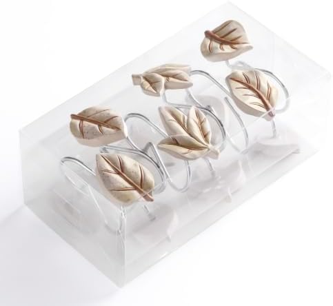 Beige Plant Leaf Shower Curtain Hooks,Eucalyptus Bathroom Decor,12PCS