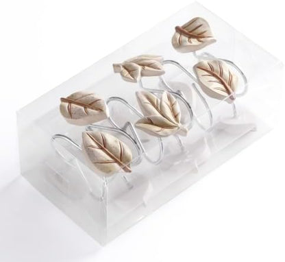 Beige Plant Leaf Shower Curtain Hooks,Eucalyptus Bathroom Decor,12PCS