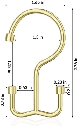 Goowin Shower Curtain Hooks, Shower Curtain Rings, Durable Gold Shower Curtain Hangers, Smooth Glide Double Hook Shower Curtain Hooks, Simple Shower Hooks for Shower Curtain, Gold, 24 Pack-Cylinders