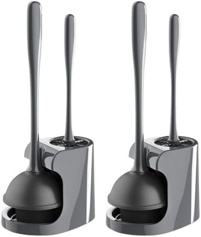 MR.SIGA Toilet Plunger and Brush Combo for Toilet Cleaning, Gray, 2 Set