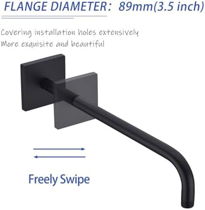 16 Inch Shower Head Extension Arm Wall Mounted Rainfall Extend Pipe Tube Stainless Steel Bathroom Accessories Matte Black,SW-91018-16MB-SQ.