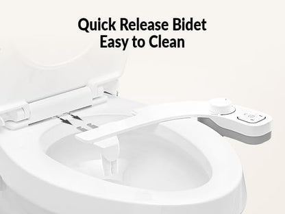 Left Hand Bidet Toilet Seat Non-Electric,Fits Elongated Toilets - Soft Close Lid,Quick-Release for Easy Cleaning - Dual Nozzle System with Self Cleaning,Adjustable Water Pressure