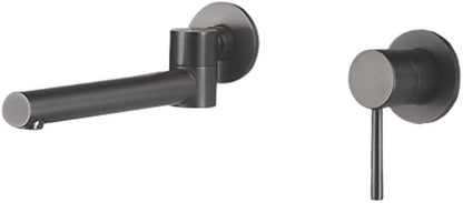 Faucet Brass Wall-Mounted Basin Faucet Sink Brushed Gold Single Handle Hot and Cold Water Recessed Bathroom Rotatable(Gunmetal Grey) Faucet