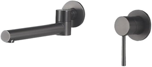 Faucet Brass Wall-Mounted Basin Faucet Sink Brushed Gold Single Handle Hot and Cold Water Recessed Bathroom Rotatable(Gunmetal Grey) Faucet