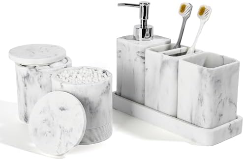 YMXYJM Bathroom Accessories Set, 6 Piece Soap Dispenser Set - Marble White