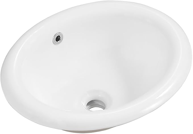Bathroom Oval Vessel Sink 18" x 15" Semi Recessed Sink White Ceramic Sink with Overflow Modern Sinks Bowl Vanity Above Counter Basin