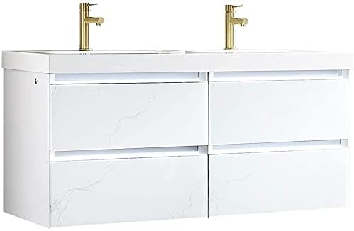 Blossom 48 inch LED Lighted Bathroom Vanity with Acrylic Sink | Wall Mounted Vanity with Dimmable LED Lights | Modern Floating Design for Bathrooms | 48" w/Acrylic Sink, Calacatta White