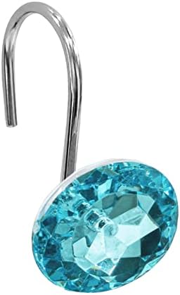 Crystal Diamond Round Shower Curtain Hooks Rings for Bathroom,Aqua,12PCS