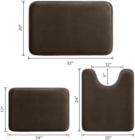 HUXMEYSON 3-Piece Memory Foam Bathroom Rug Set, Brown