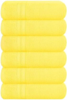 BOUTIQUO Ultra Soft 6-Piece Hand Towel Set 16x28-100% Ringspun Cotton - Durable & Highly Absorbent Hand Towels - Ideal for use in Bathroom, Kitchen, Gym, Spa & General Cleaning - Lime Yellow