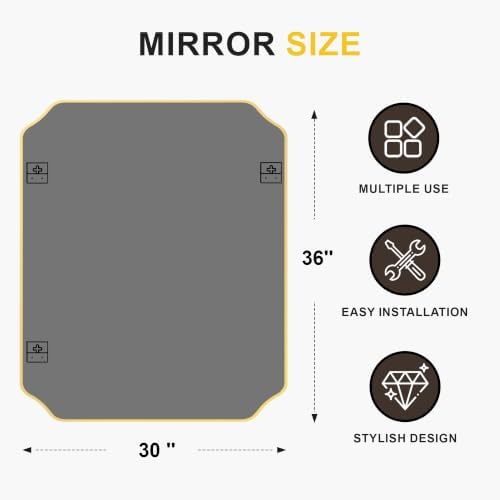 Gold Vanity Bathroom Mirror, 30" x 36" Scalloped Mirror for Wall