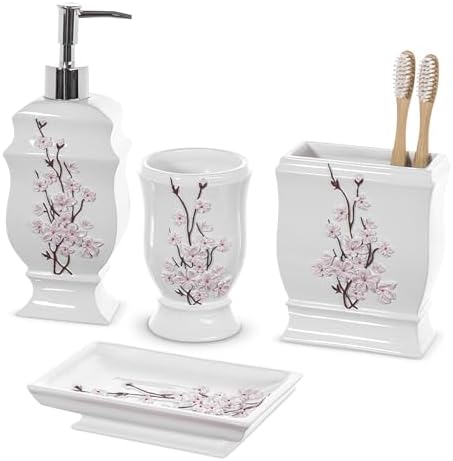 Vanda Cherry Blossom 4 Piece Resin Bathroom Accessories Set