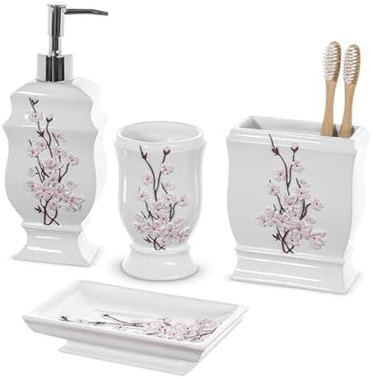 Vanda Cherry Blossom 4 Piece Resin Bathroom Accessories Set