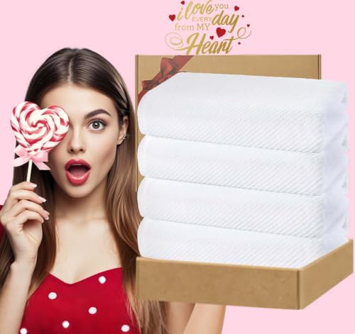 VOOVA & MOVAS White Bath Towels 4PC, 100% Cotton, 30x56 in