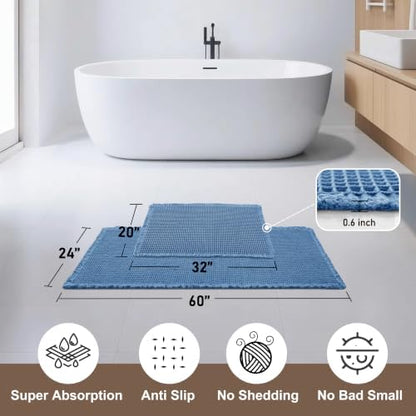 JIUZHEN Set of 2 Waffle Bath Mats Boho Bathroom Runner Rug 20"x32"+24"x60"