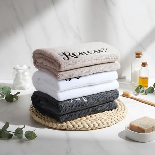 Tiamon 3 Pcs Bathroom Towel Decorative Set 100% Cotton Fluffy Bath Hand Towels for Guest Gifts Farmhouse Kitchen Hand Towels Home(Black, White, Gray,30 x 13 Inch,Relax Renew Refresh)