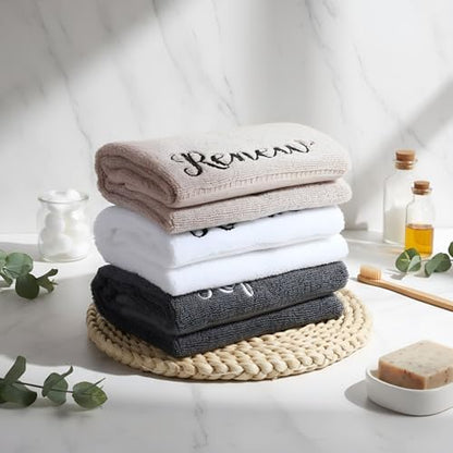 Tiamon 3 Pcs Bathroom Towel Decorative Set 100% Cotton Fluffy Bath Hand Towels for Guest Gifts Farmhouse Kitchen Hand Towels Home(Black, White, Gray,30 x 13 Inch,Relax Renew Refresh)