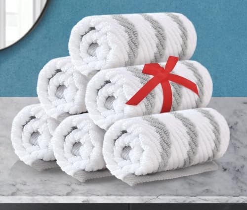 VOOVA & MOVAS Wash Cloths 4PC, 100% Cotton, 13x13 in, Gray White