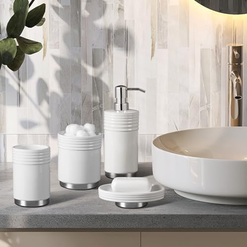 RQYIXI Ceramic Bathroom Accessories Set,White,4 Piece,Chrome Base