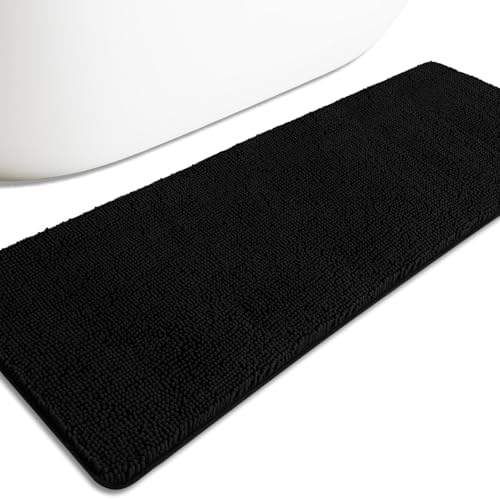 Bathroom Runner Rug 24 x 72 Non Slip – Extra Long Bath Mat | Absorbent and Washable Thick Chenille Runner Rug for Bathroom, Shower, Tub, Sink(Black)