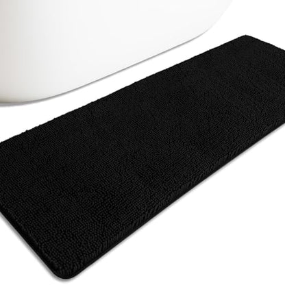 Bathroom Runner Rug 24 x 72 Non Slip – Extra Long Bath Mat | Absorbent and Washable Thick Chenille Runner Rug for Bathroom, Shower, Tub, Sink(Black)