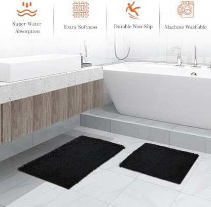 Black Bathroom Accessories Set, 22Pcs Bathroom Sets with Shower Curtain and Rugs, Bathroom Accessories Sets Complete with Trash Can, Non-Slip Bathroom Rugs, Super Absorbent, Black Gold