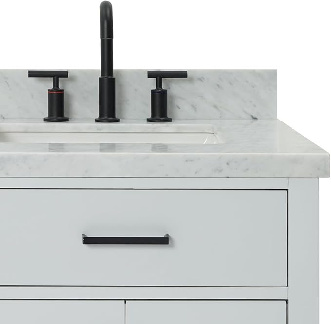 ARIEL Hepburn 60-inch Bathroom Vanity with Sink,Solid Wood, 1.5-inch Italian Carrara Marble Countertop, Double Rectangular Porcelain Sink, 4 Soft Closing Doors, 6 Dovetail Drawers, Grey