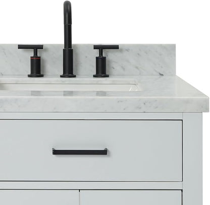 ARIEL Hepburn 60-inch Bathroom Vanity with Sink,Solid Wood, 1.5-inch Italian Carrara Marble Countertop, Double Rectangular Porcelain Sink, 4 Soft Closing Doors, 6 Dovetail Drawers, Grey